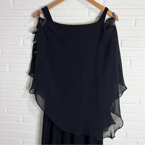 MSK Black Embellished Chiffon Poncho Cold Shoulder Jumpsuit, Women’s Size Small - Picture 6 of 9